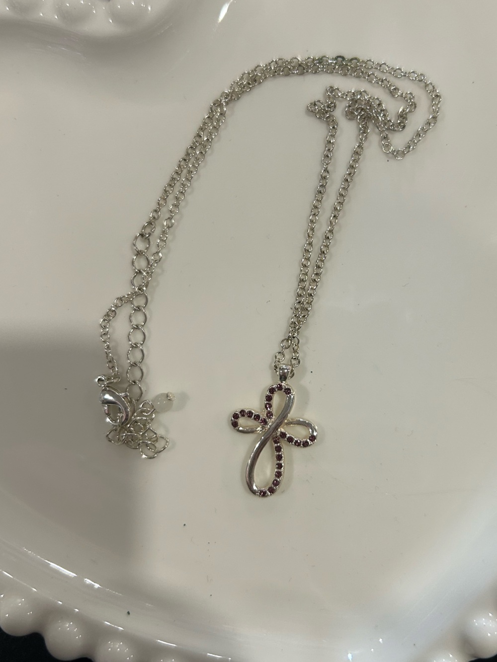 Silver Cross Pendant Necklace with Purple Stones